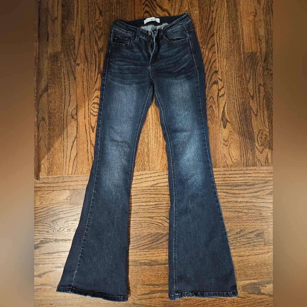 KanCan Dark Wash Flare Jeans with Subtle Fading